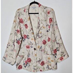 Lisa Josephs Vintage Floral Blazer Womens Med 90s Y2K Linen Blend Made‎ in USA